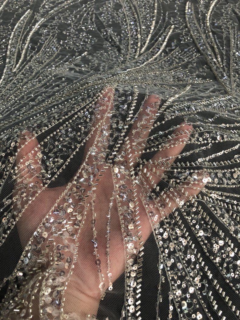 Bugle Bead & 3/5mm Sequin Bridal Fabric — fabric photo 2