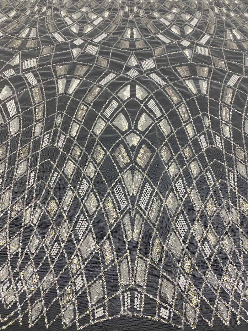 Silver Bead & 3/5mm Sequin Bridal Fabric — fabric photo 2