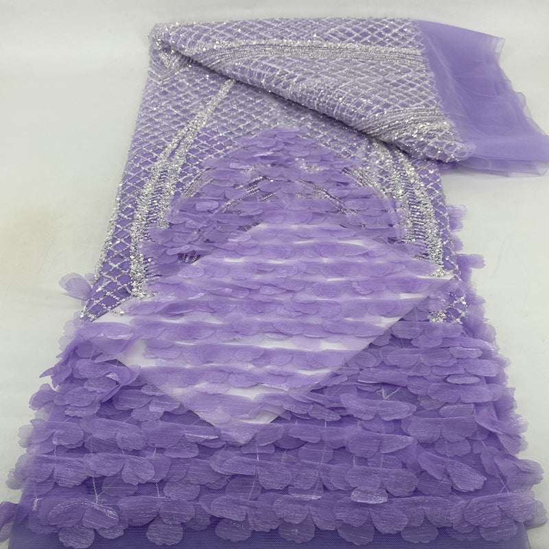 Hand-Sewn 3D Floral Bugle Bead and Sequin Fabric - 43932 — fabric photo 4