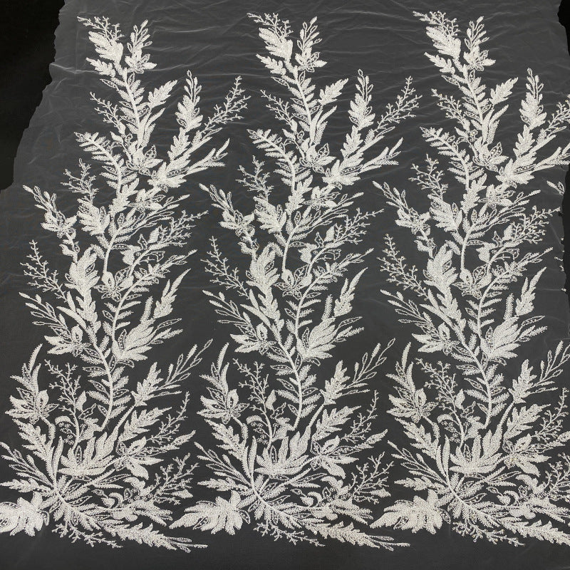 Botanical Sequin & Bubble-Bead Embroidered Bridal Fabric