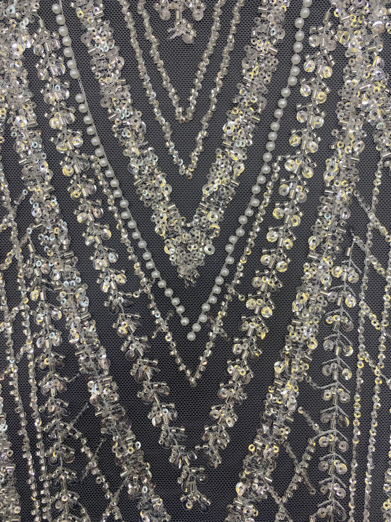 Bugle Bead & 3/5mm Sequin Embroidered Fabric — fabric photo 3