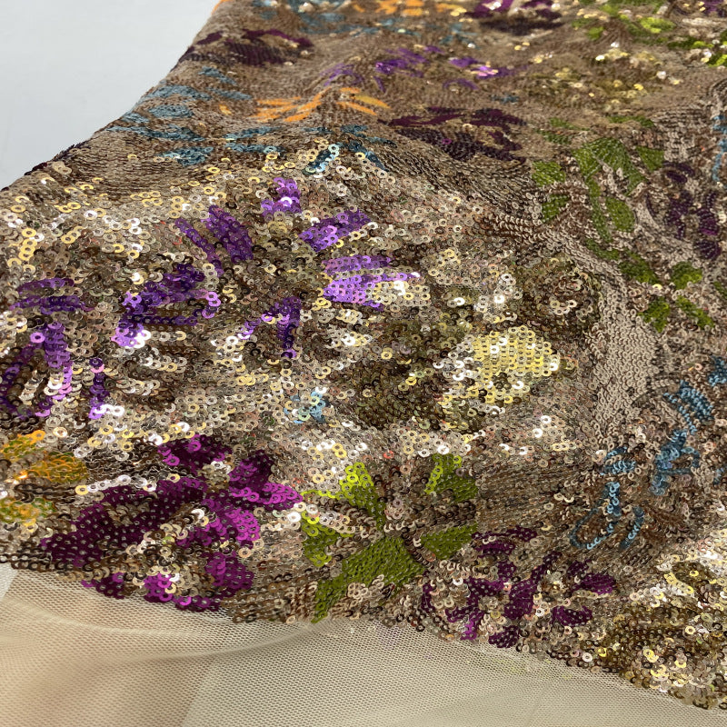 Floral Multicolor 3mm Sequin Embroidery Fabric — fabric photo 4