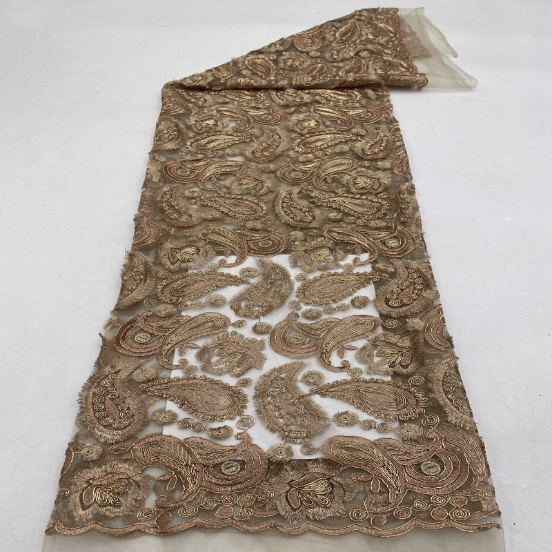 Paisley Cordwork & Gold-Thread Embroidered Bridal Fabric