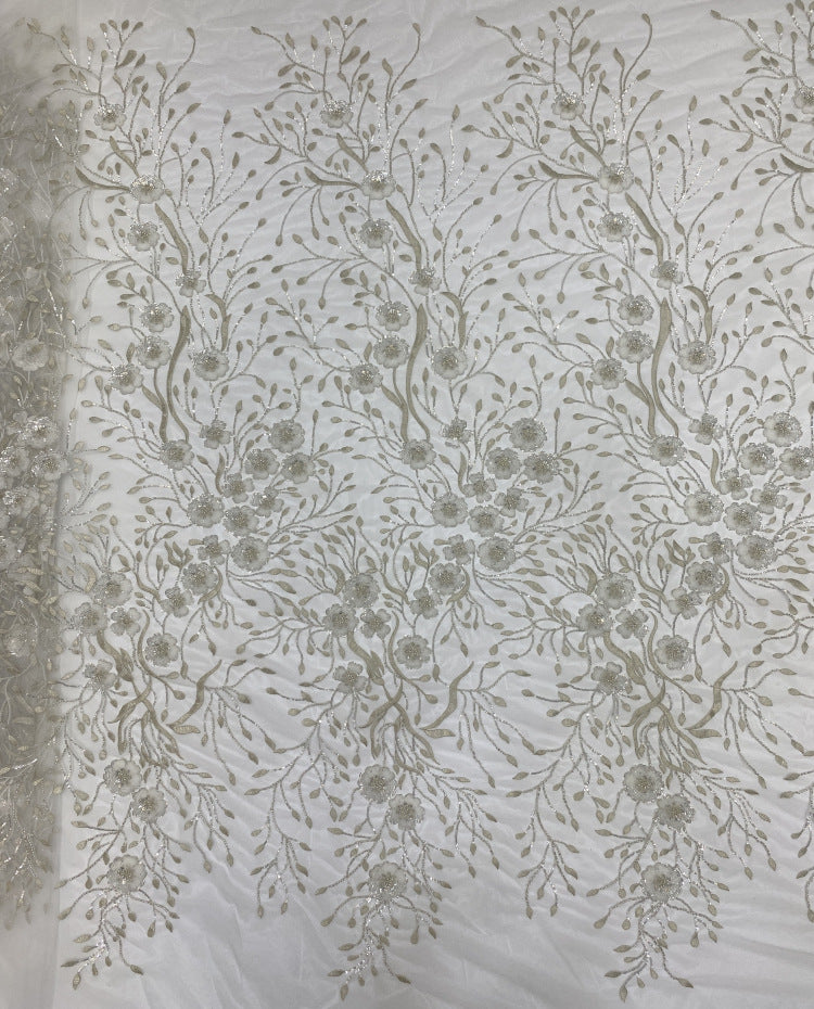 Silver-Thread and Bead 2/4 mm Crystal Sequin Fabric — fabric photo 2
