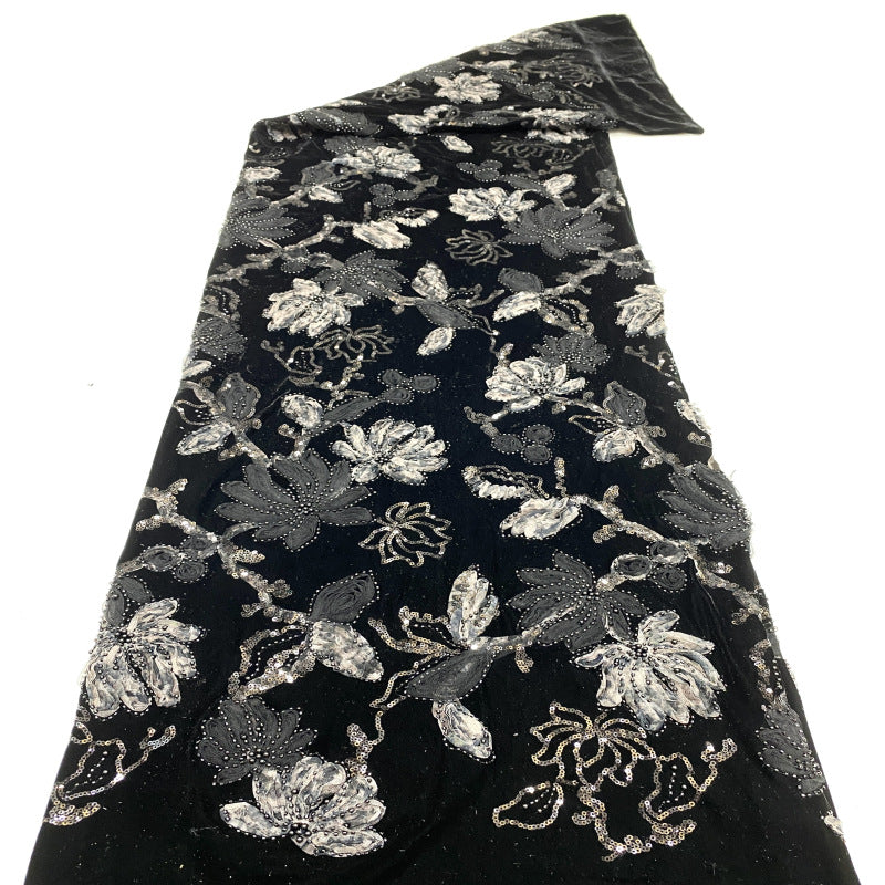Velvet Ribbon Bead & Sequin Embroidered Fabric — fabric photo 4