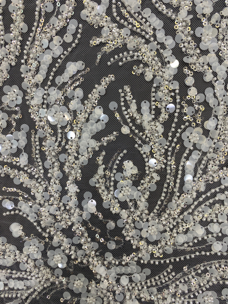 Positioned Floral Bead & 3/7mm Sequin Bridal Fabric — fabric photo 3