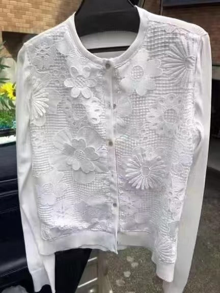 White Cutwork Appliqué Embroidered Fabric — fabric photo 3