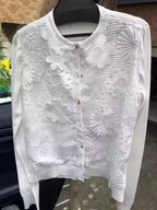 White Cutwork Appliqué Embroidered Fabric — fabric photo 3