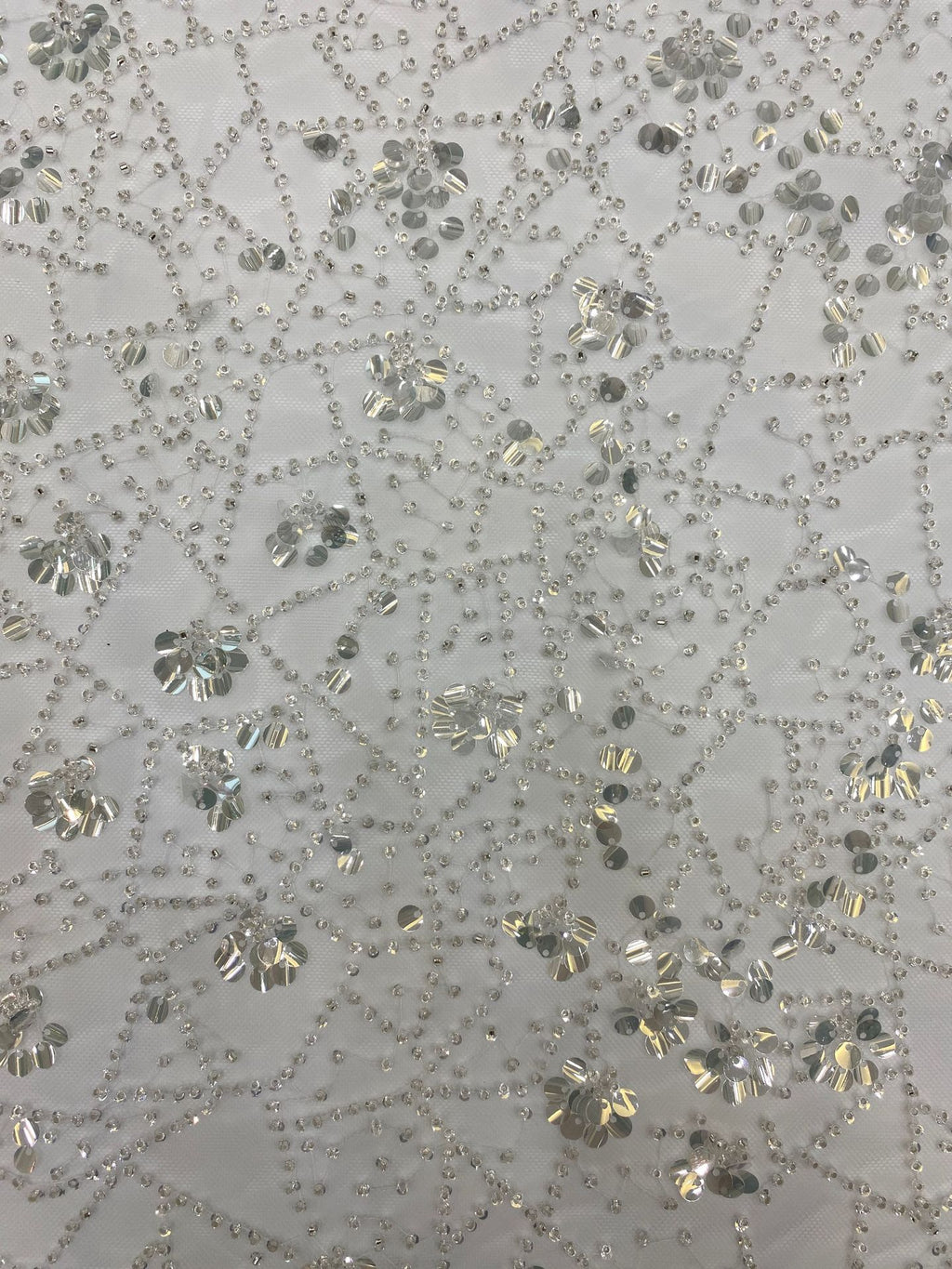 Geometric Bead & 3/7 mm Crystal Sequin Embroidered Fabric — fabric photo 4