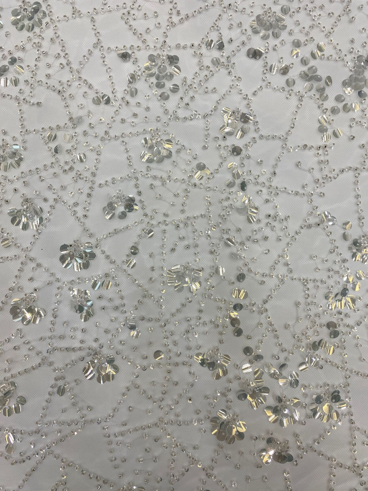 Geometric Bead & 3/7 mm Crystal Sequin Embroidered Fabric — fabric photo 4