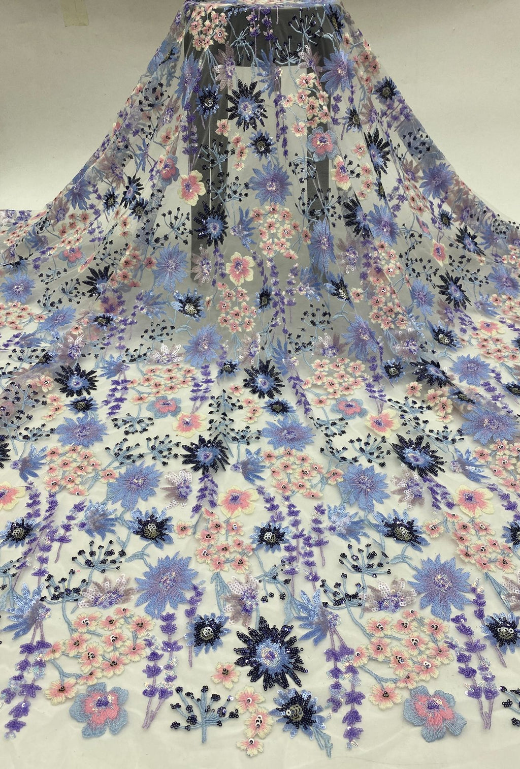Multicolor Thread and Sequin Flat Embroidery Fabric — fabric photo 5