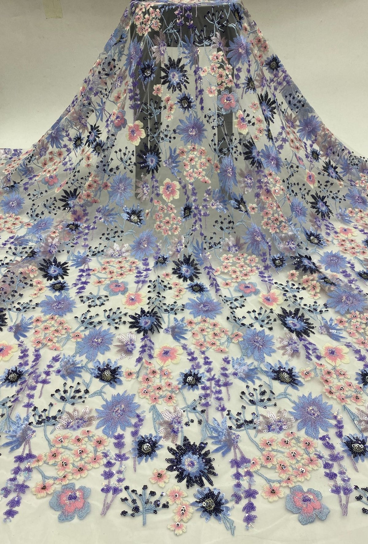 Multicolor Thread and Sequin Flat Embroidery Fabric — fabric photo 5