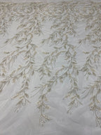 Laser-Cut Floral Silver Bead & Crystal Sequin Fabric — fabric photo 5