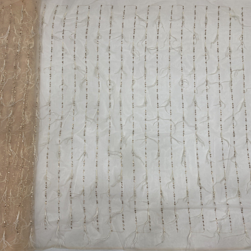 Feather Beaded Sequin Embroidered Mesh Fabric — fabric photo 5