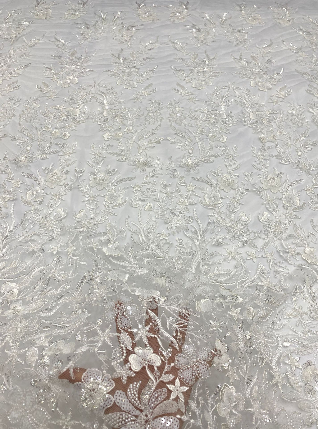 Bugle Beaded Sequin Wedding Lace Fabric — fabric photo 4