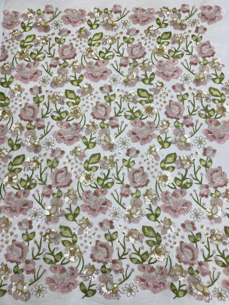 Botanical Multicolor Bead & Sequin Fabric — fabric photo 6