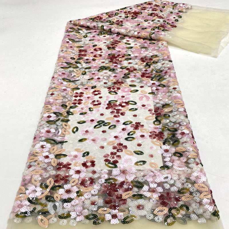 Multicolor Small Floral 5 mm Layered Sequin Embroidered Bridal Fabric
