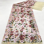 Multicolor Small Floral 5 mm Layered Sequin Embroidered Bridal Fabric