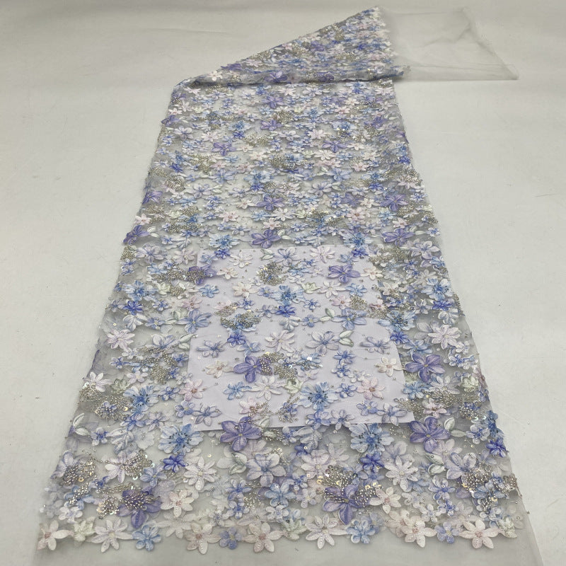 Floral Printed Bead Sequin Embroidery Fabric