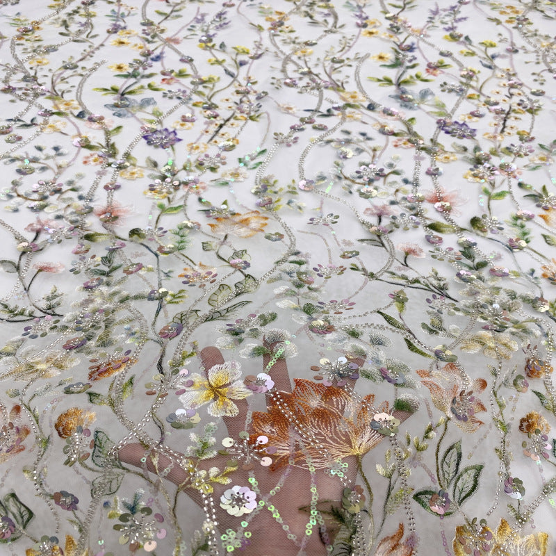 Printed Bead & Sequin Embroidered Dress Fabric — fabric photo 2