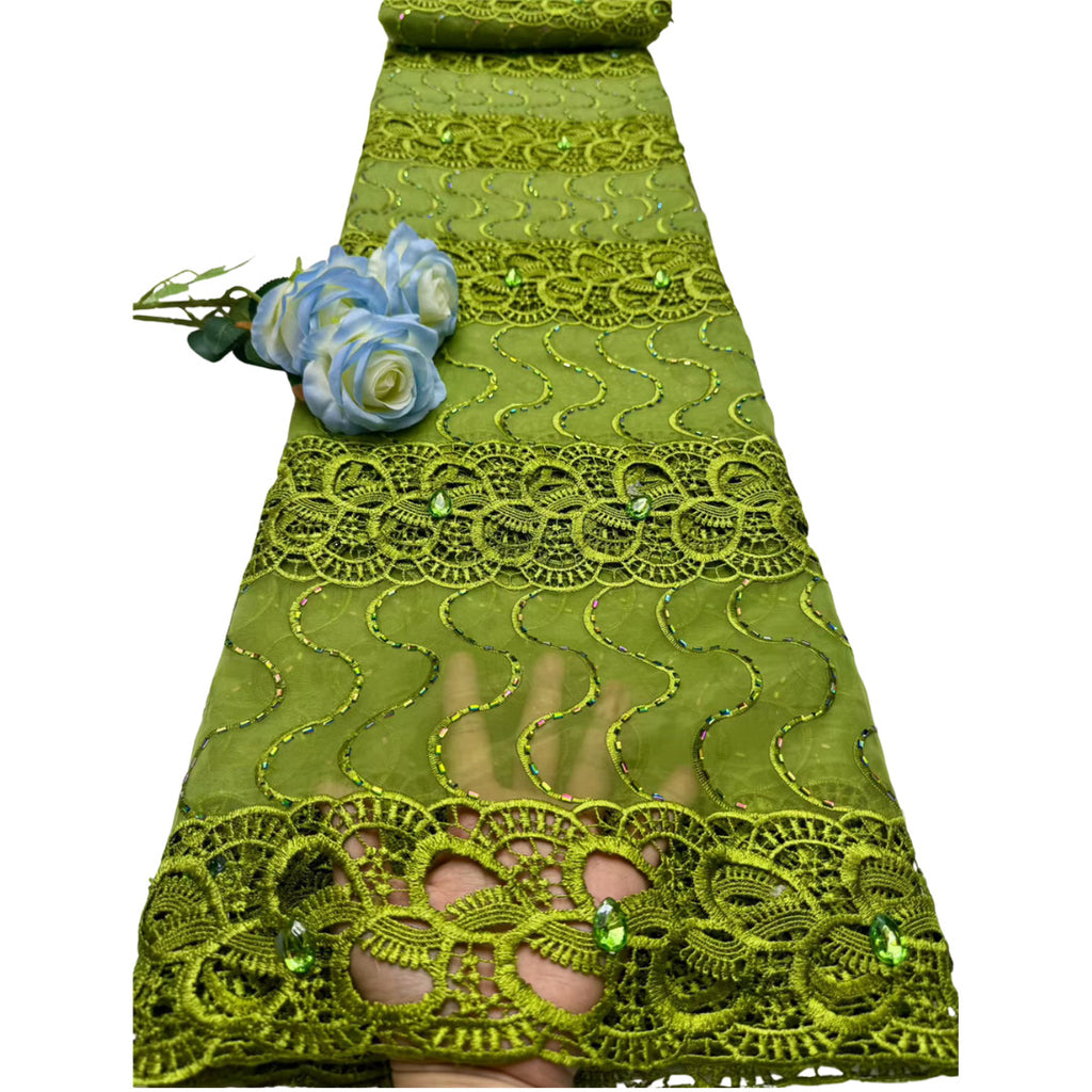 Solid-Color Rhinestone Cutwork Chiffon Lace Fabric – Per Yard — fabric photo 4