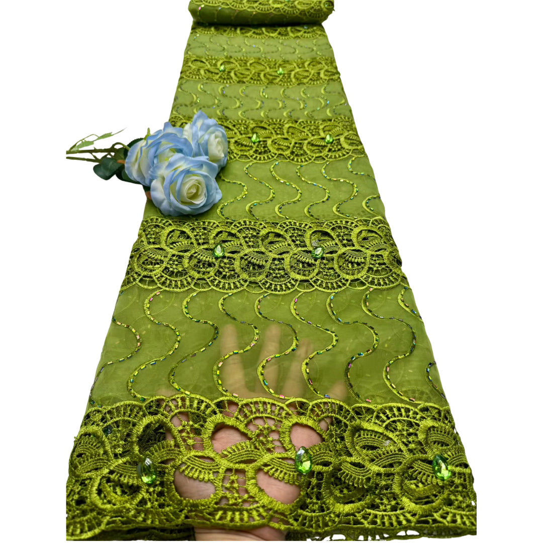 Solid-Color Rhinestone Cutwork Chiffon Lace Fabric – Per Yard — fabric photo 4