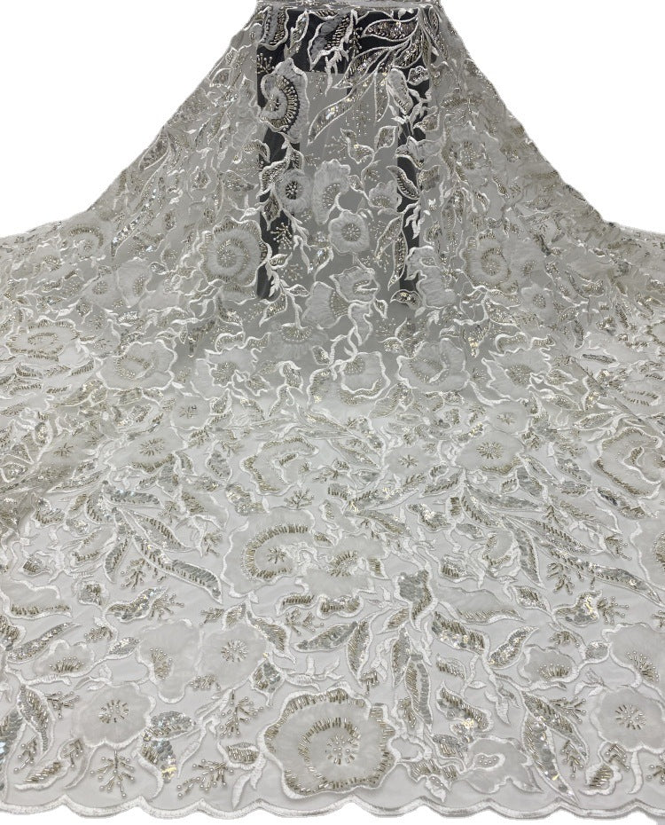 Corded Bugle Bead & 4/7 mm Crystal Sequin Fabric