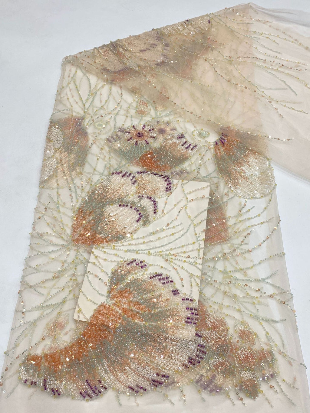 Floral Bugle Bead Crystal Sequin Bridal Fabric — fabric photo 6