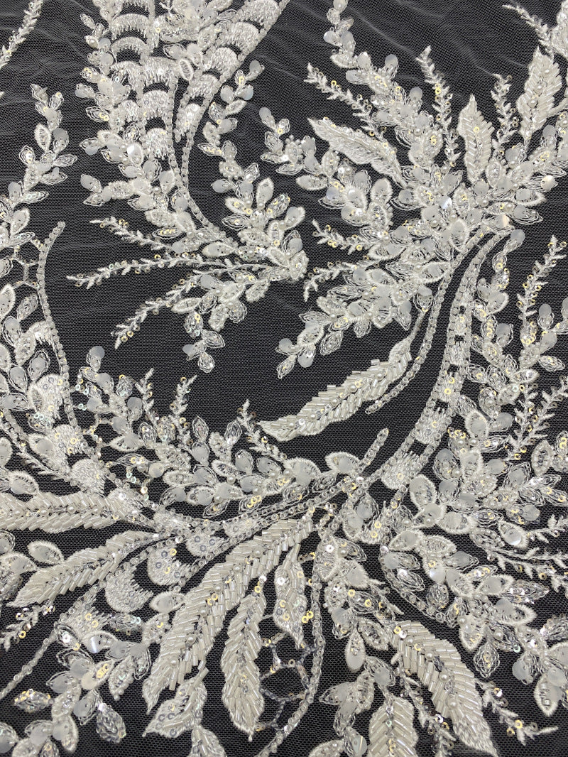 Sequin & Bugle-Bead Embroidered Bridal Fabric – Design 81183 — fabric photo 3
