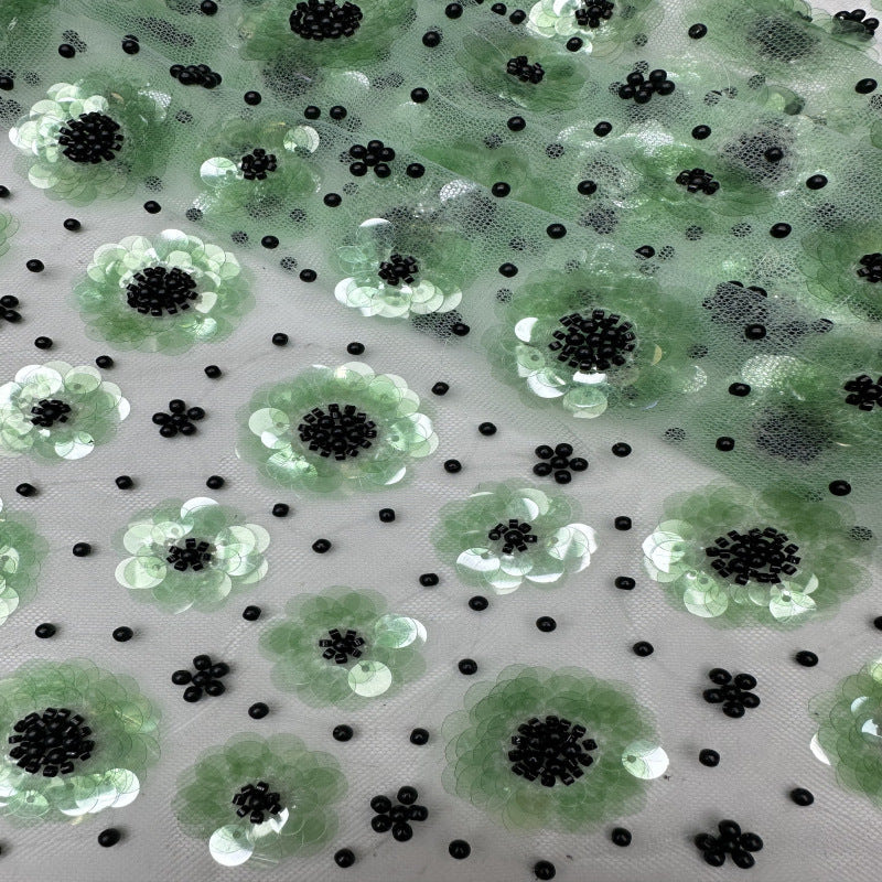 Small Floral Double Bead 7/9mm Sequin Bridal Fabric — fabric photo 5