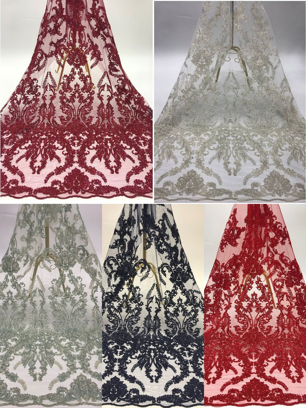 3D Sequin & Cordwork Embroidered Bridal Fabric — fabric photo 3