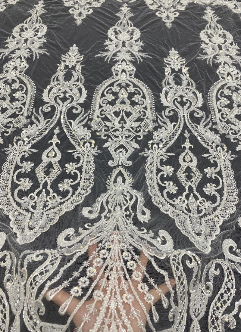 Sequin & Bugle-Bead Embroidered Bridal Fabric – Design 67007 — fabric photo 2