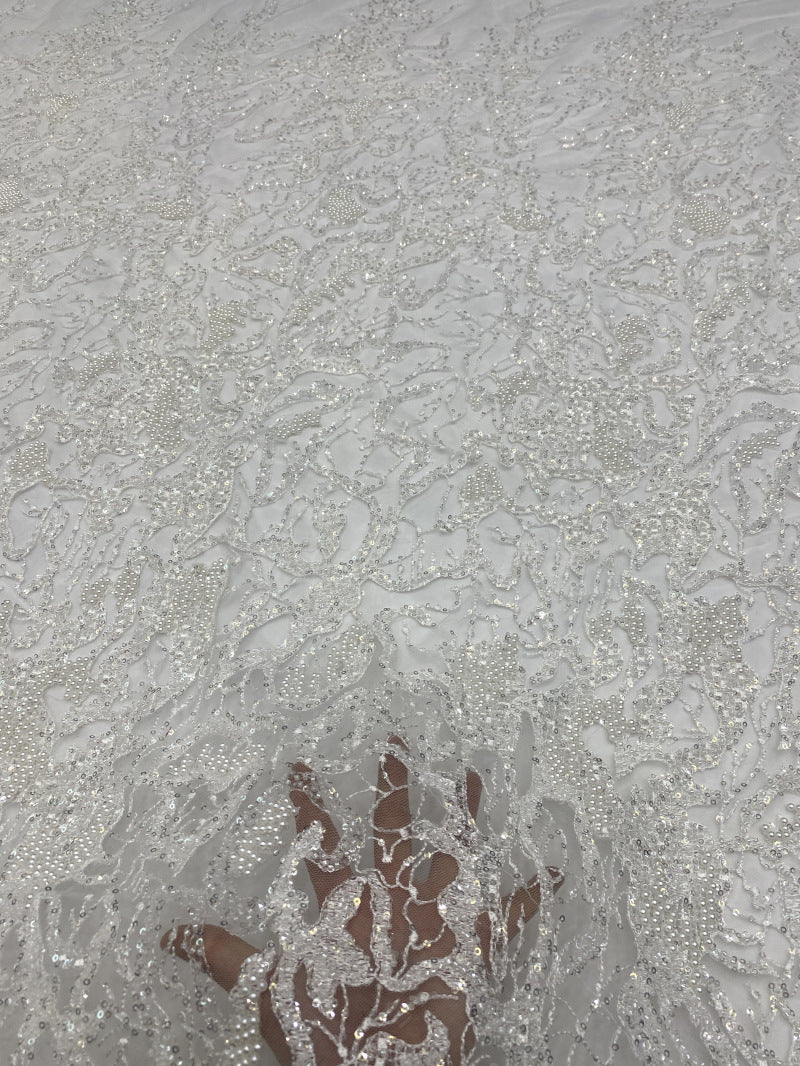 White-Core & Foam Bead Sequin Bridal Fabric — fabric photo 4