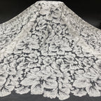 White Double Thread Bead Sequin Bridal Fabric