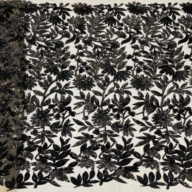 Floral Multisize 3–7mm Sequin Embroidery Fabric