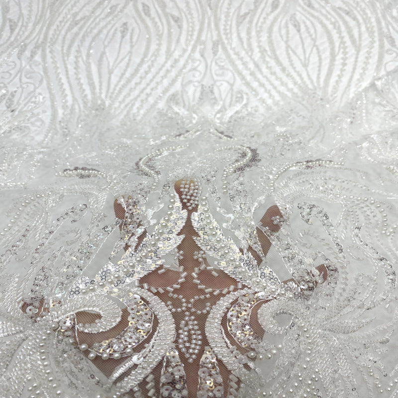 Bugle Bead & Sequin Embroidered Bridal Fabric - Style 57039 — fabric photo 4