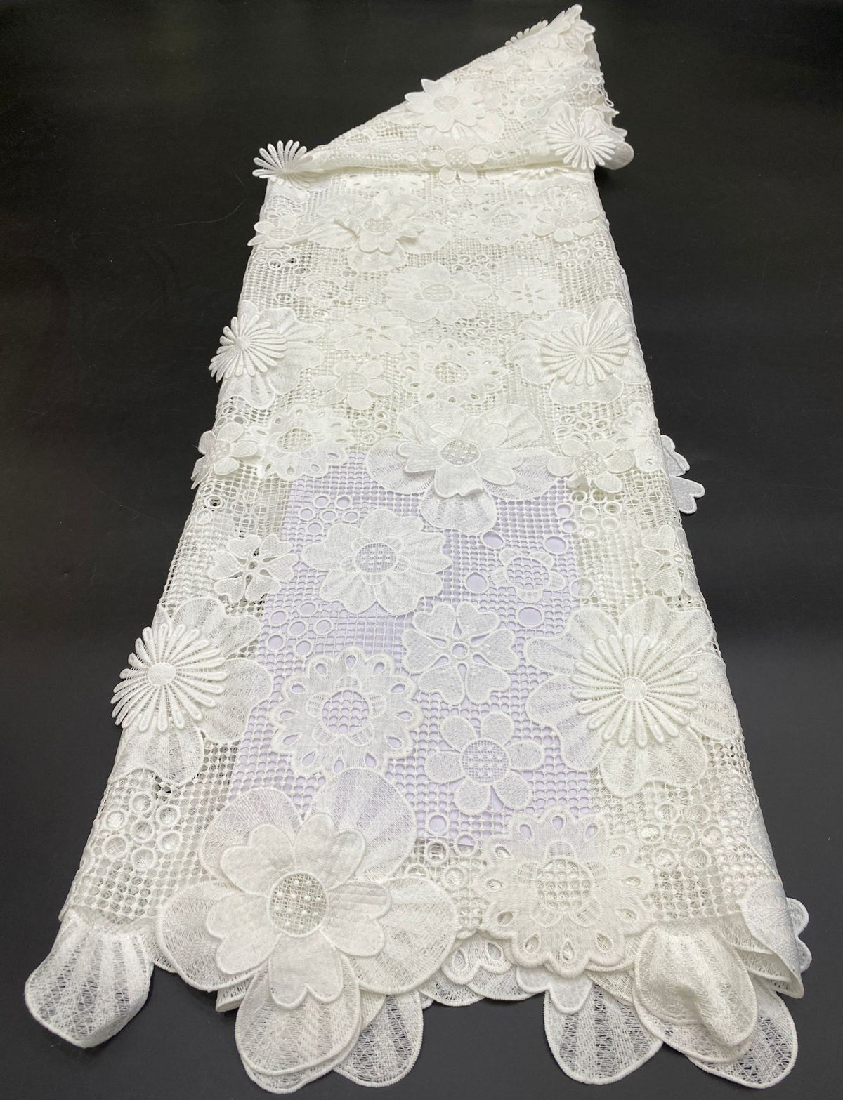 White Cutwork Appliqué Embroidered Fabric