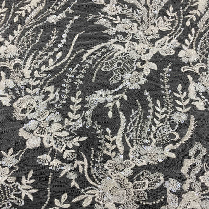 Sequin & Bubble-Bead Embroidered Bridal Fabric – Design 55071 — fabric photo 3
