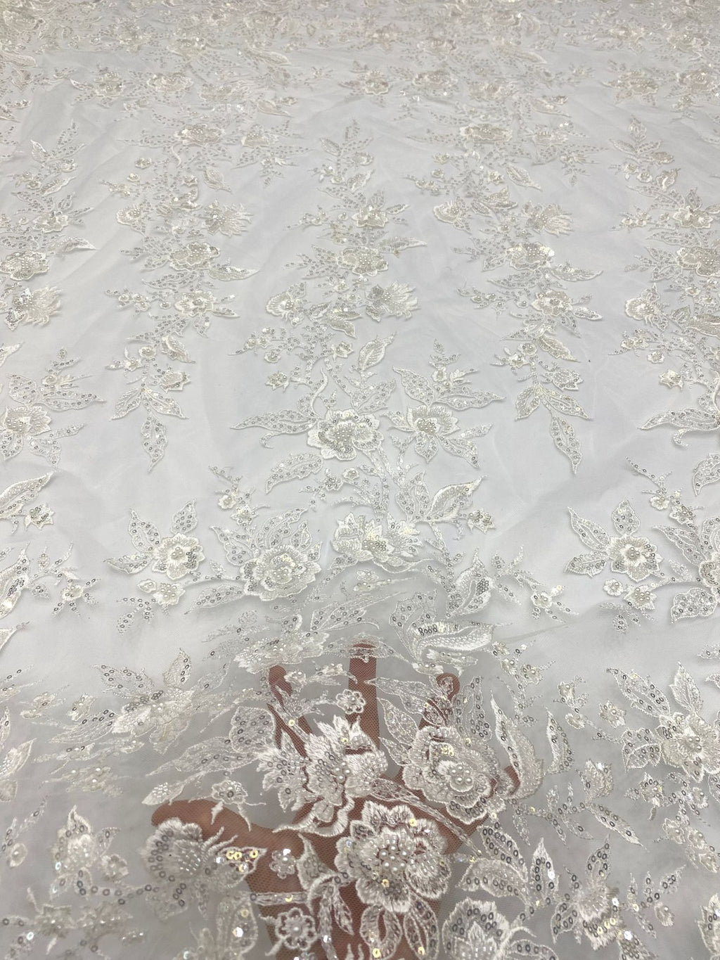 Symmetrical Botanical Beaded Sequin Lace Fabric — fabric photo 4
