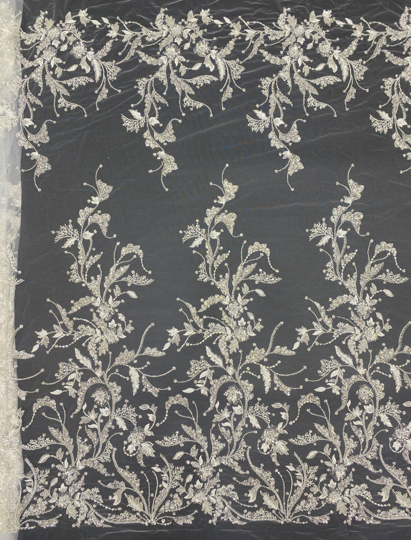 3D Floral Foam Bead Sequin Bridal Gown Fabric — fabric photo 6