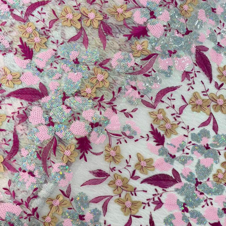 Sequin & Bugle-Bead Embroidered Mesh Fabric — fabric photo 2