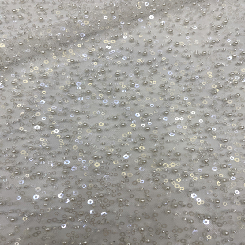Bugle Bead and Crystal Embroidered Formal Fabric