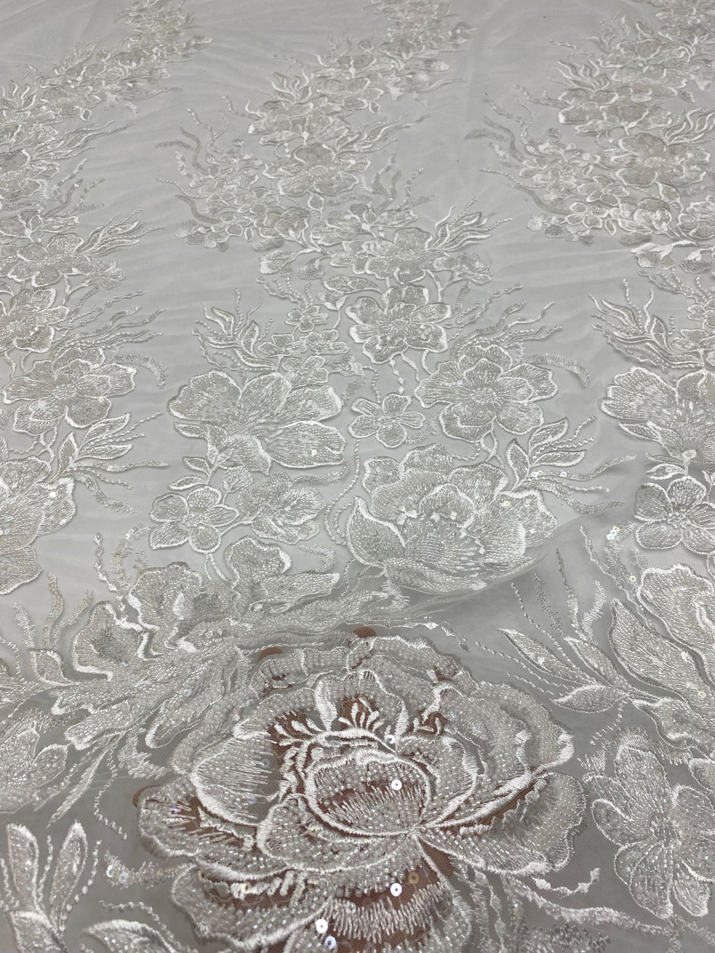 Floral Bead & 4mm Sequin Embroidery Fabric — fabric photo 4