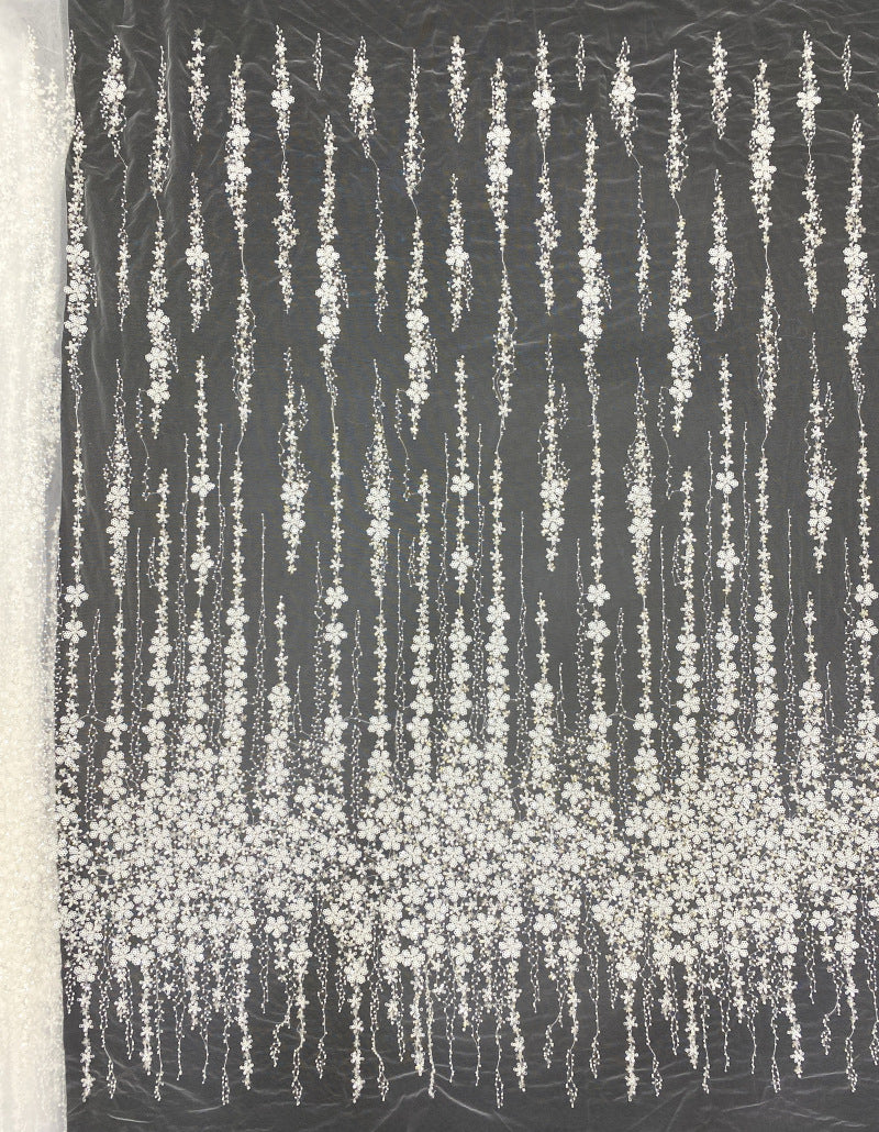 3/4 mm Sequin & Bubble-Bead Embroidered Bridal Fabric – Design 02143 — fabric photo 6