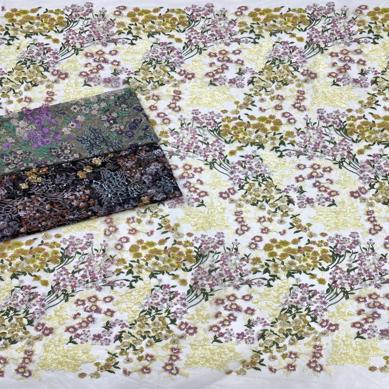 Botanical Mixed-Color Sequin Embroidered Fabric