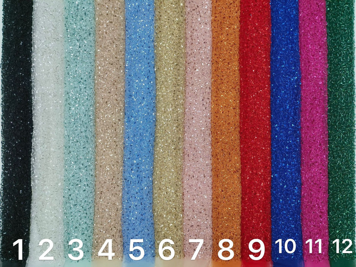 Random Mesh Bugle Bead 3/5mm Sequin Bridal Fabric — fabric photo 5