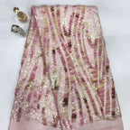 Wave Cordwork Iridescent Sequin Embroidered Mesh Fabric