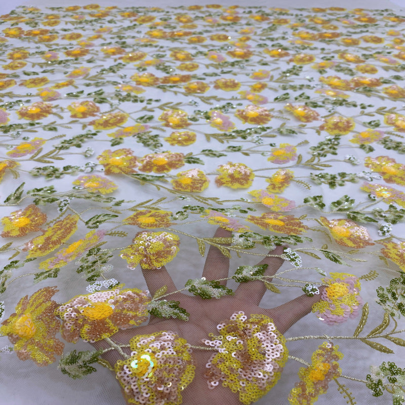 Floral Colorful Sequin Embroidery Fabric — fabric photo 5