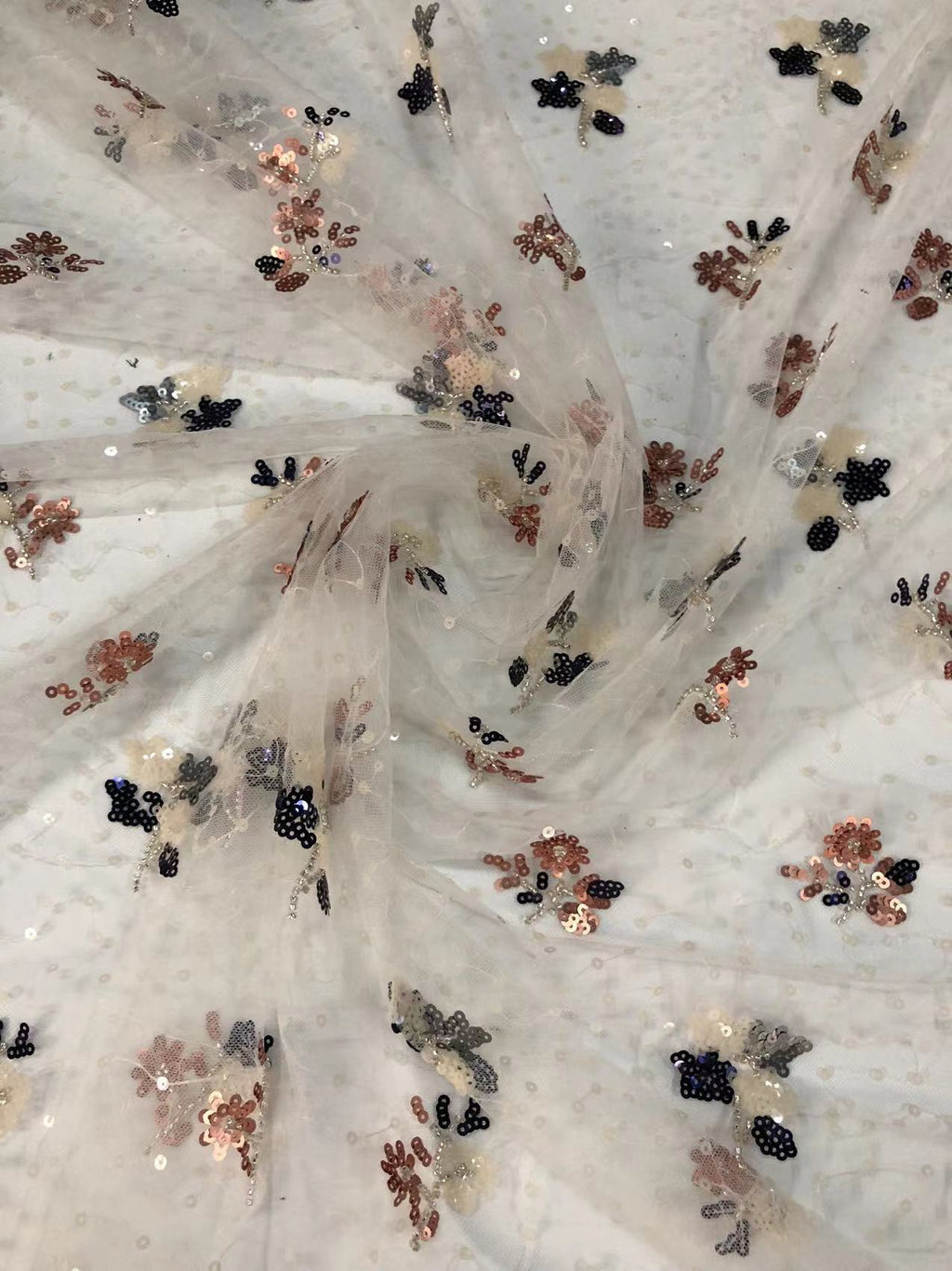 Fine Mesh Embroidery with Silver Beads and 4 mm Sequins — fabric photo 4