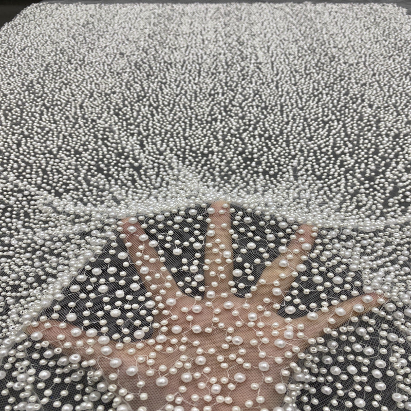 Dense Foam Bead Embroidered Bridal Fabric — fabric photo 2